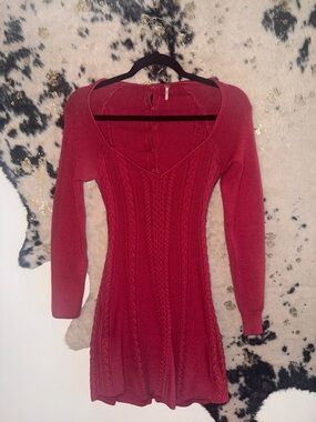 Free People Cable-Knit Long Sleeve Red Dress